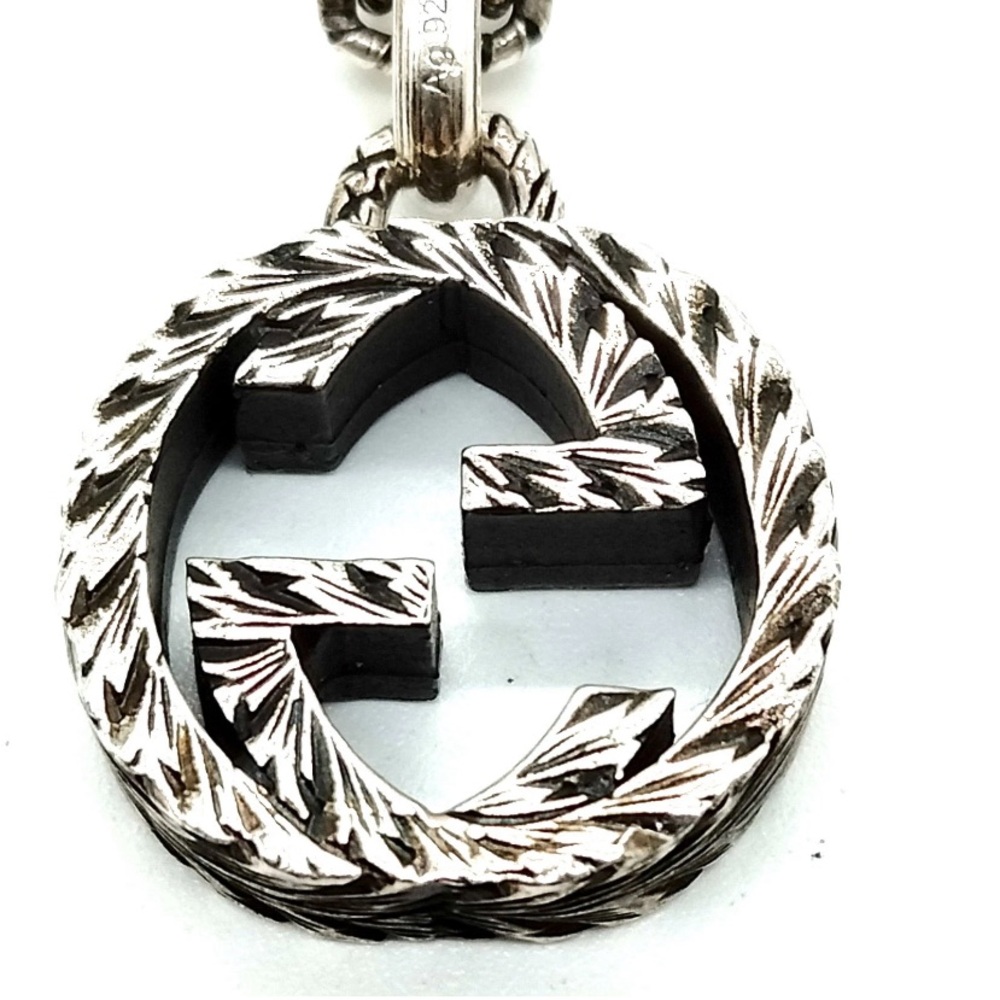 Gucci GG 925 Sterling Silver Necklace GG Interlocking Pendant Authentic - Picture 2 of 10